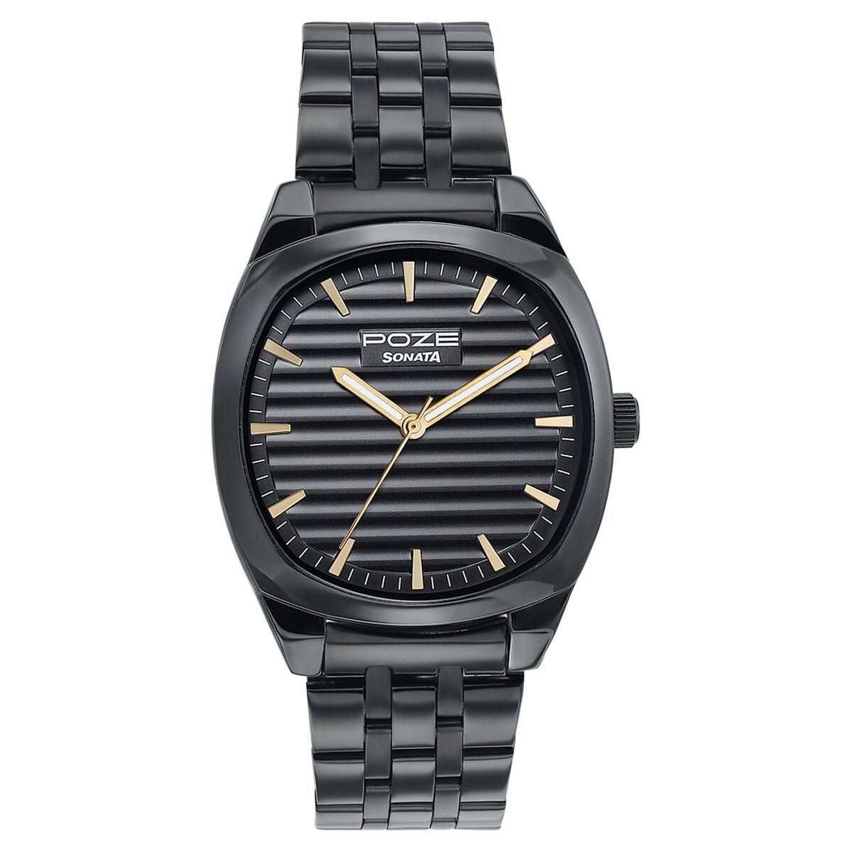 Poze By Sonata Quartz Analog Black Dial Black Metal Strap Watch For Men 2