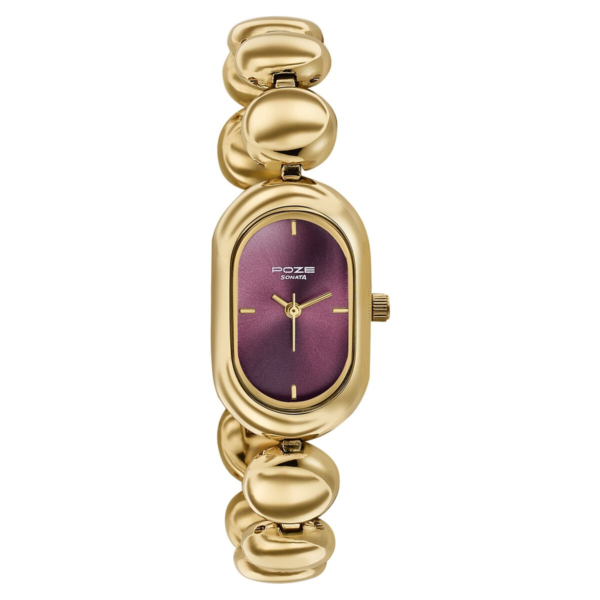Poze By Sonata Quartz Analog Plum Dial Golden Metal Strap Watch For Women 3