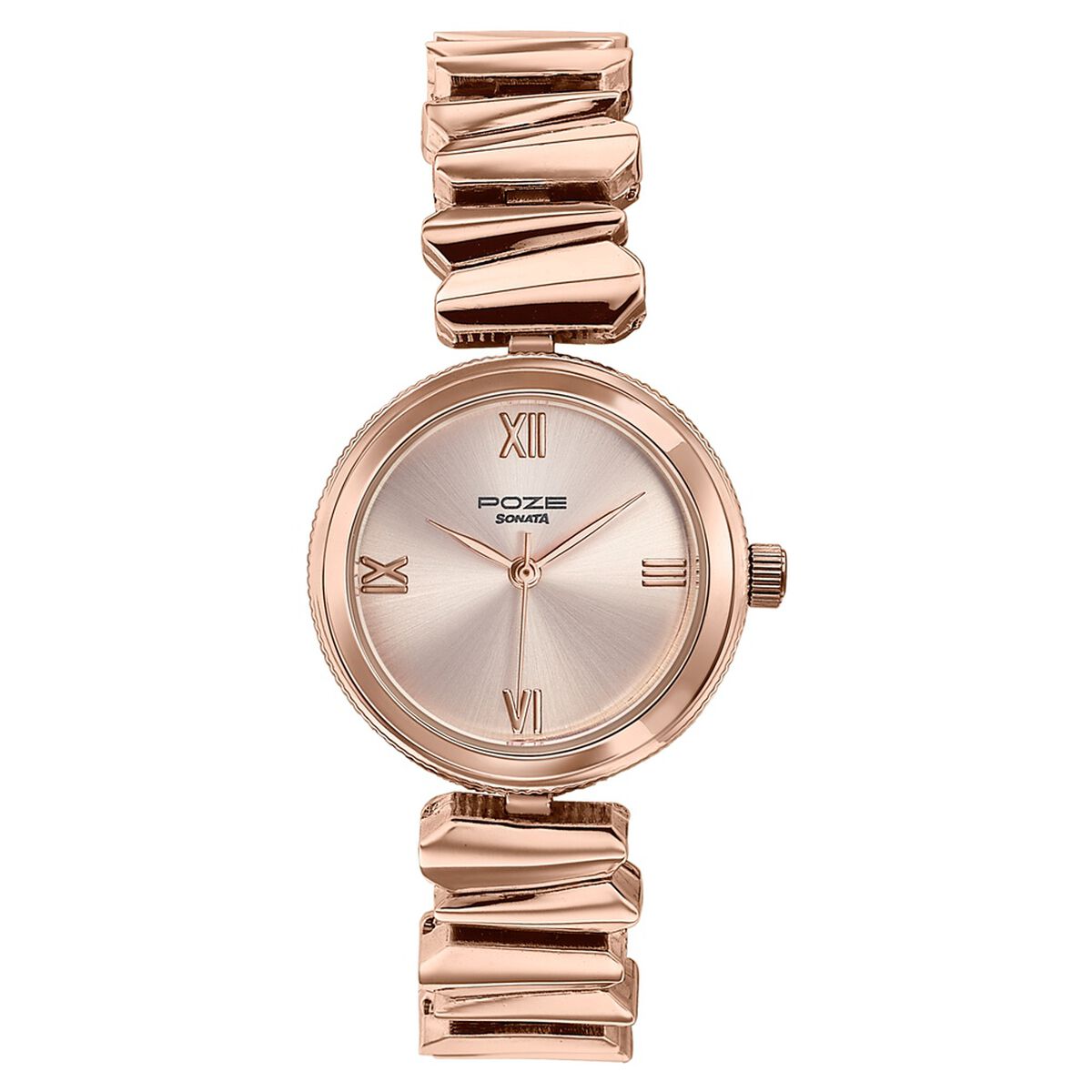 Poze By Sonata Quartz Analog Pink Dial Rose Gold Metal Strap Watch For Women 2