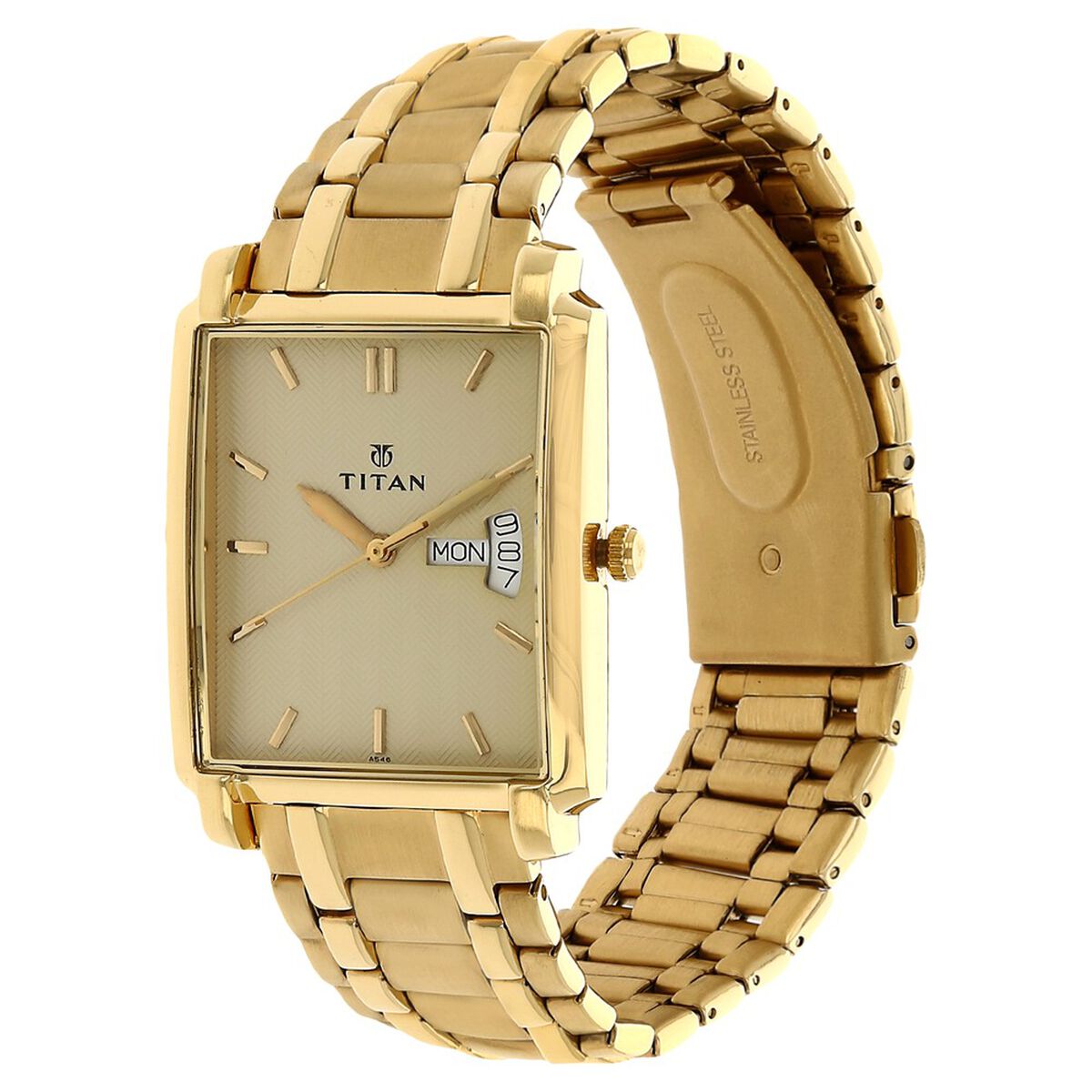 Titan Quartz Analog with Day and Date Champagne Dial Stainless Steel Strap watch for Men 2