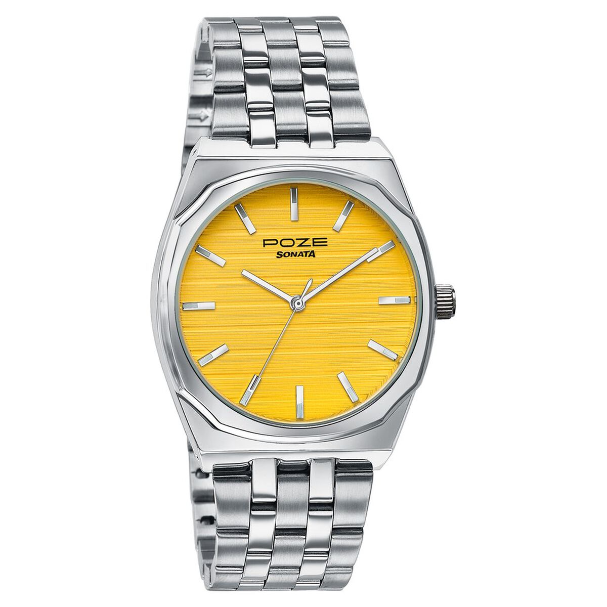 Sonata Poze Quartz Analog Yellow Dial Silver Colour Stainless Steel Strap Watch For Men 2