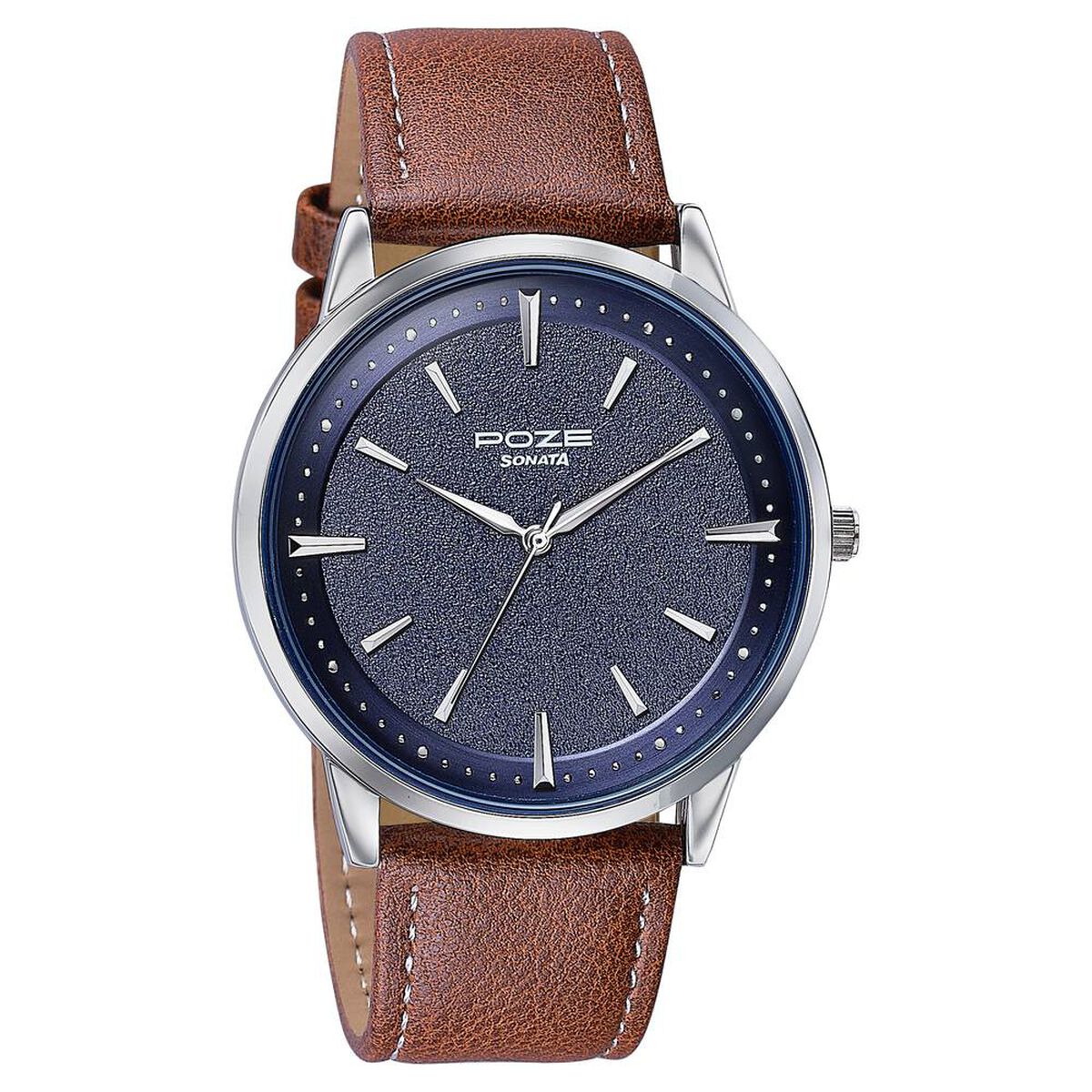 Sonata Poze Quartz Analog Blue Dial Leather Strap Watch For Men 3