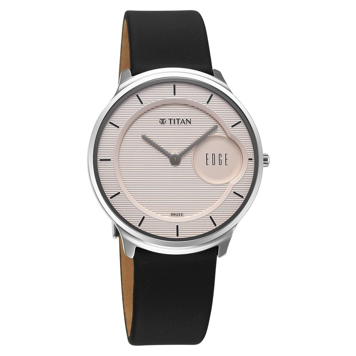 Titan Edge Murals Quartz Analog Pink Dial Black Leather Strap Watch For Men 2