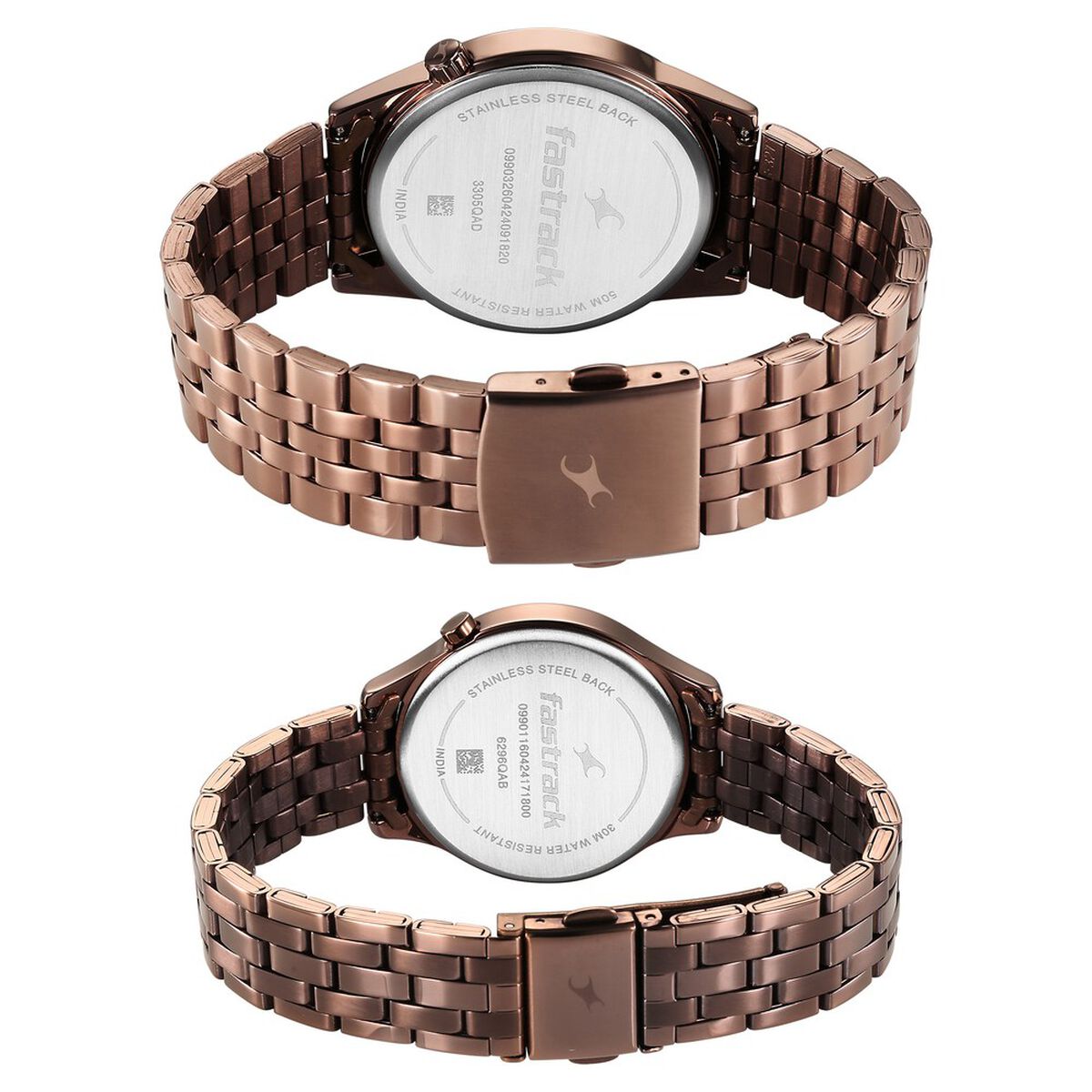 Fastrack Mixmatched Quartz Analog Brown Dial With Brown Metal Strap Watch For Couple 5
