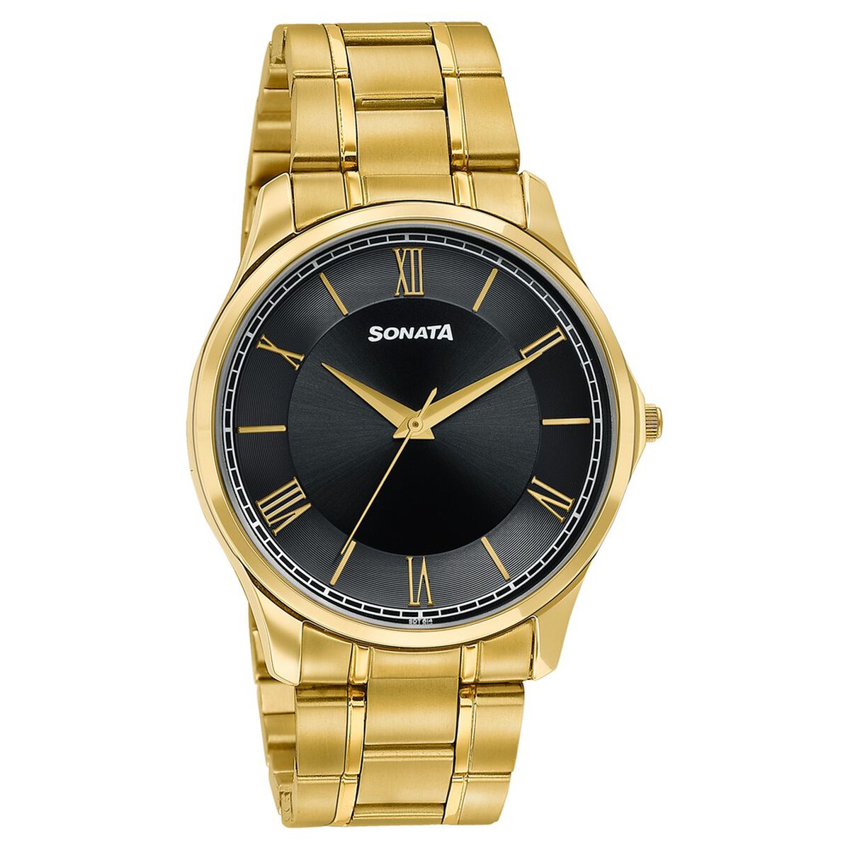 Sonata Traditional Essentials Black Dial Gold-Tone Stainless Steel Strap Watch 2