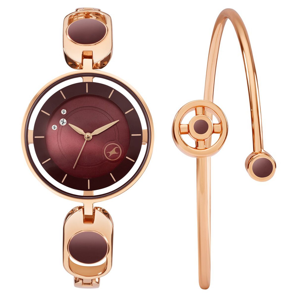 Fastrack Pulse Quartz Analog Brown Dial Metal Strap Watch For Girls 1