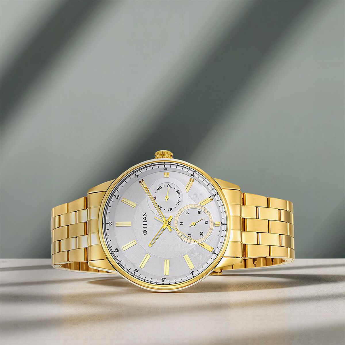 Titan Quartz Analog White Dial Stainless Steel Strap Watch for Men 1