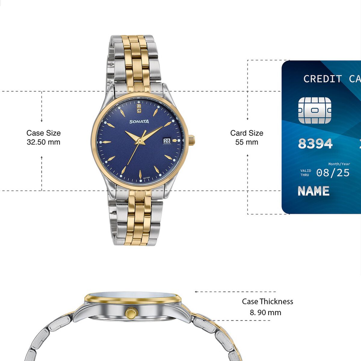 Sonata Jashn Quartz Analog Blue Dial Two Toned Metal Strap Watch For Couple 5
