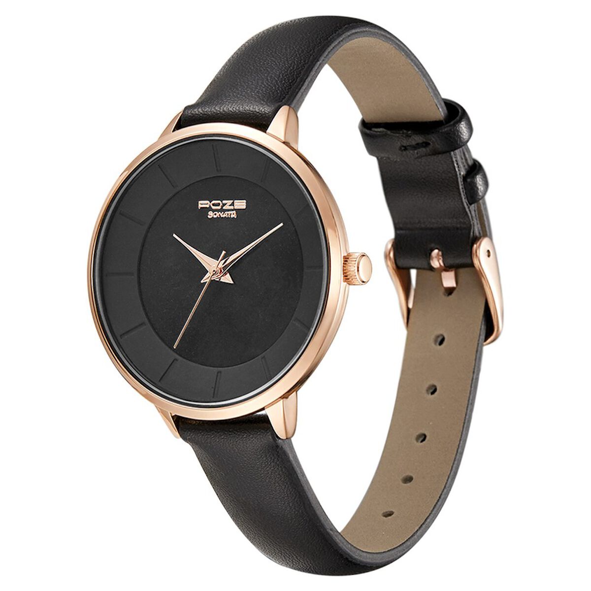 Poze by Sonata Quartz Analog Black Dial PU Leather Strap Watch for Women 3