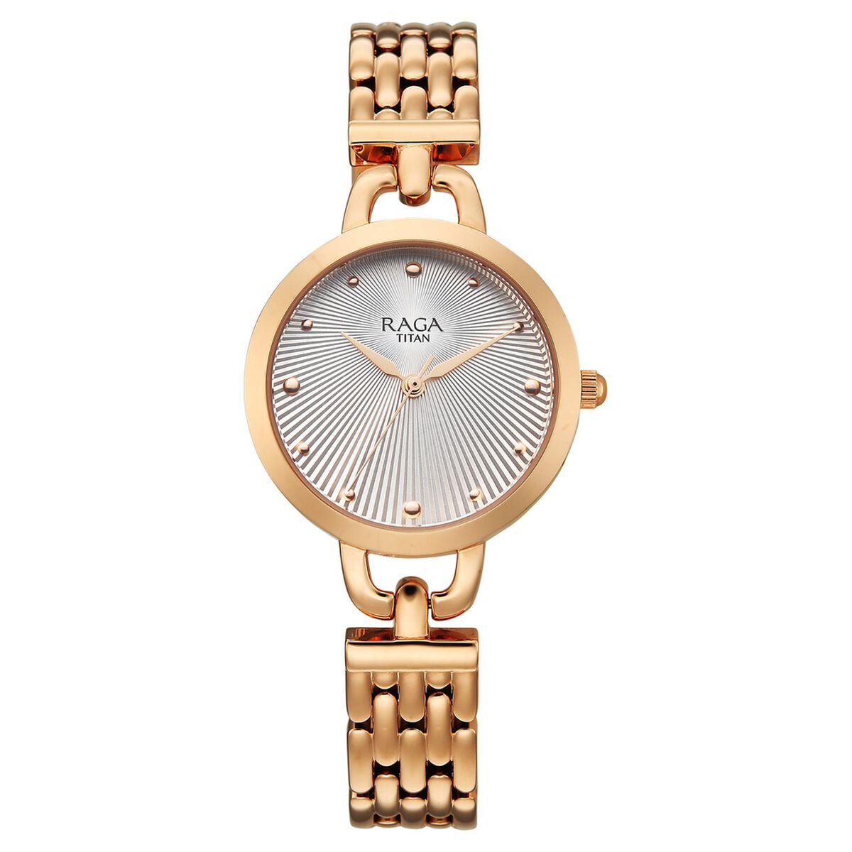 Titan Raga Showstopper Quartz Analog Silver Dial Rose Gold Metal Strap Watch For Women 1