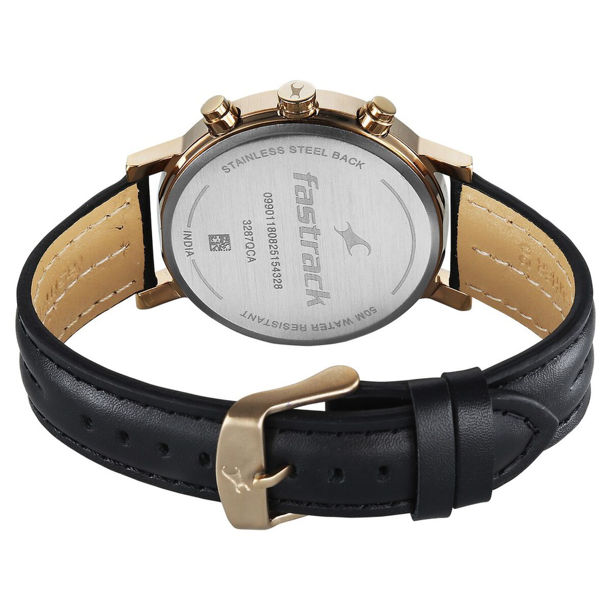 Fastrack Chrome K Quartz Multifunction Black Dial Black Leather Strap Watch For Guys 5