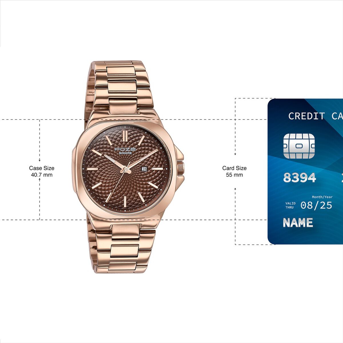 Sonata Poze Quartz Analog Brown Dial Rose Gold Colour Stainless Steel Strap Watch For Men 4