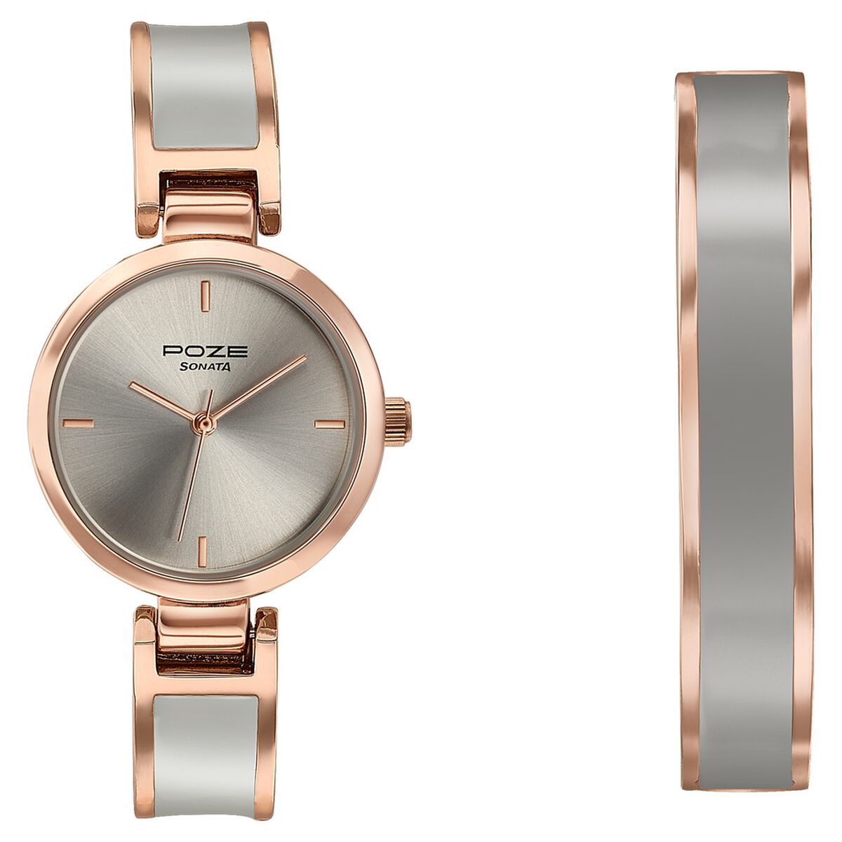 Sonata Poze Quartz Analog Grey Dial Two Toned Kada Strap Watch For Women 2