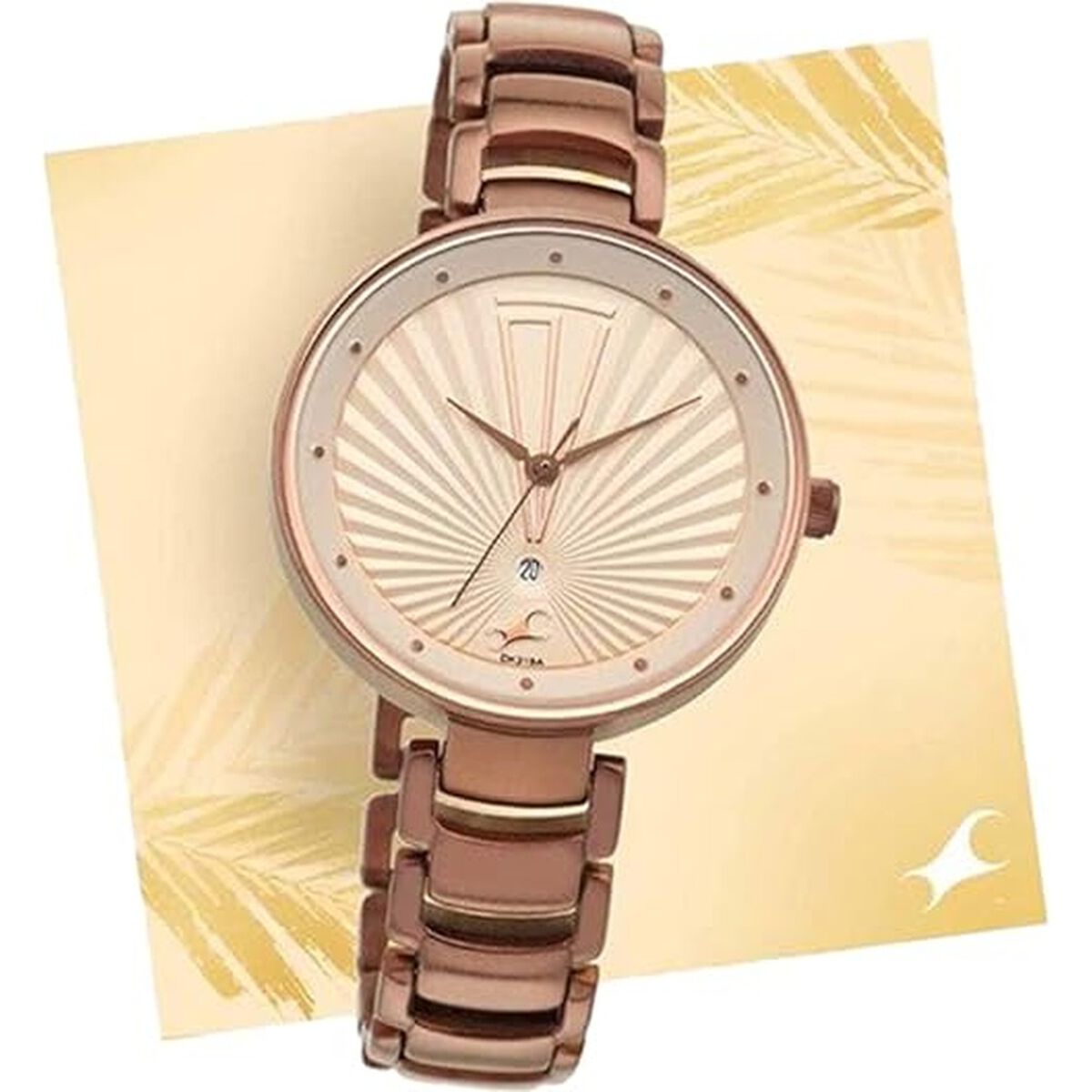 Fastrack Ruffles Quartz Analog with Date Beige Dial Stainless Steel Strap Watch for Girls 1