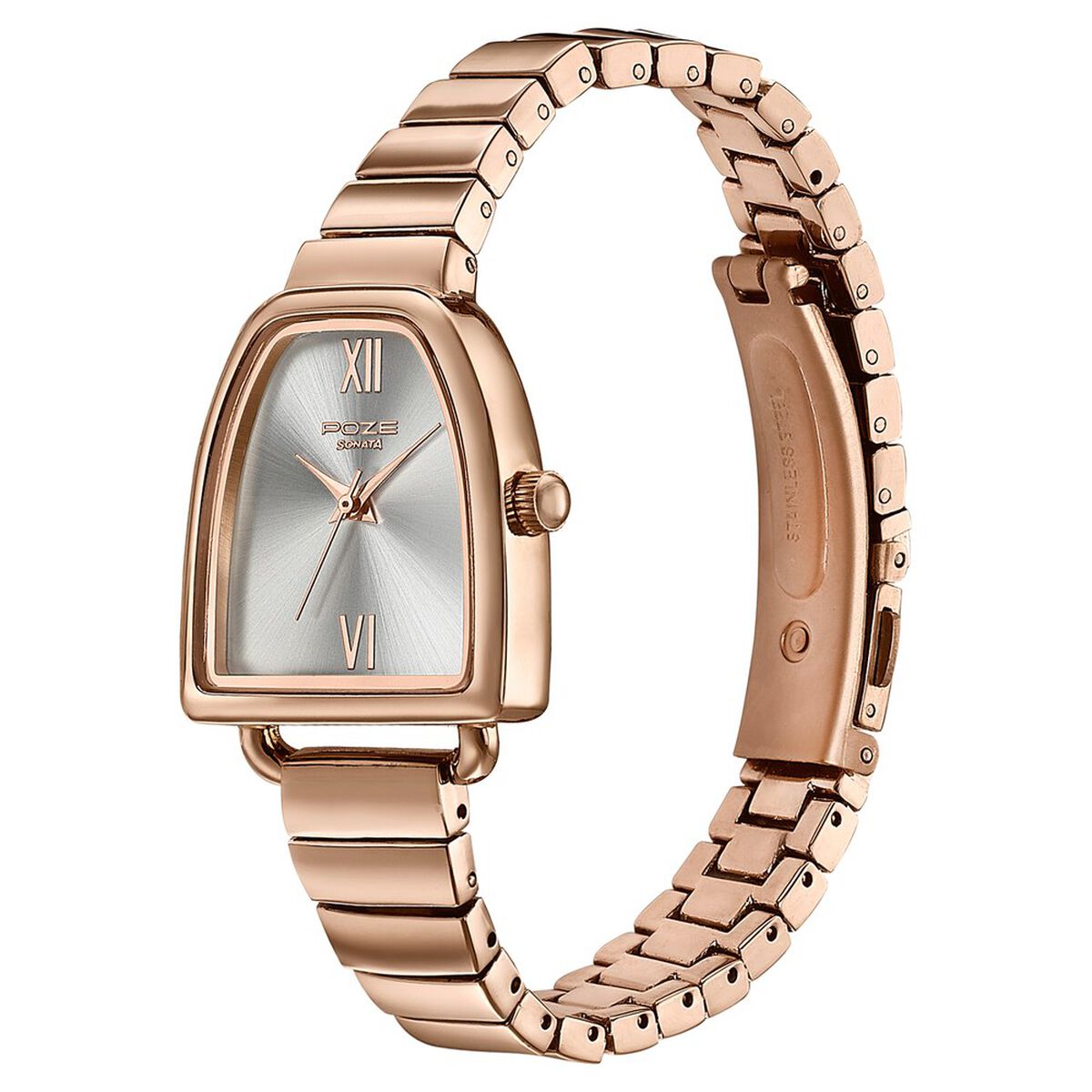 Poze By Sonata Quartz Analog Silver Dial Rose Gold Metal Strap Watch For Women 5