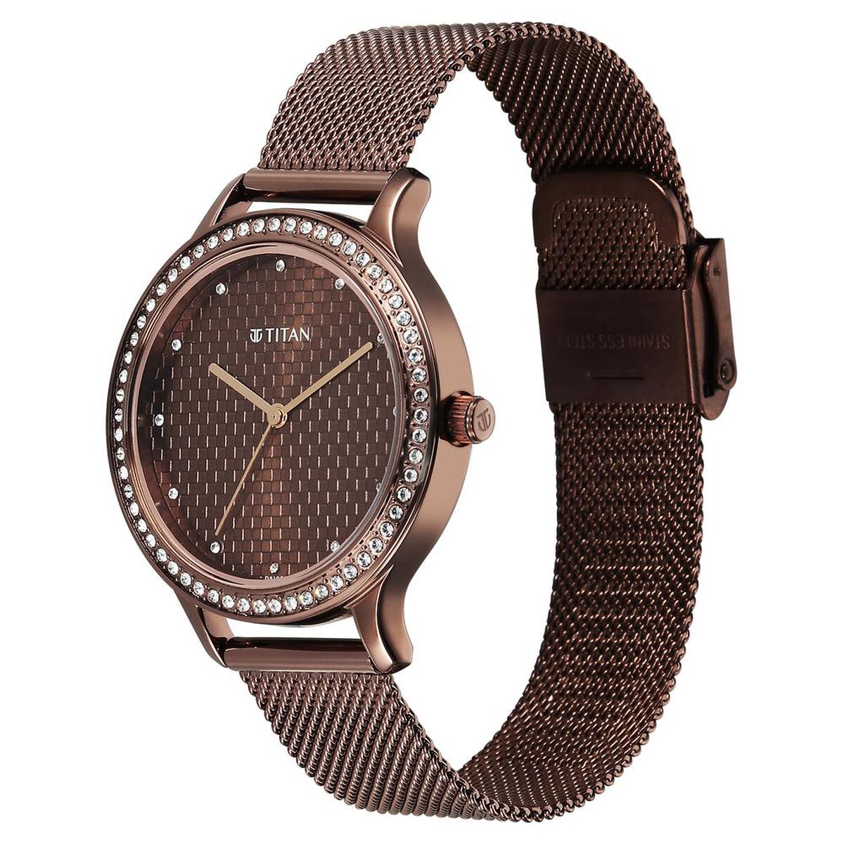 Titan Purple Superheads Quartz Analog Brown Dial Brown Stainless Steel Strap Watch For Women 3