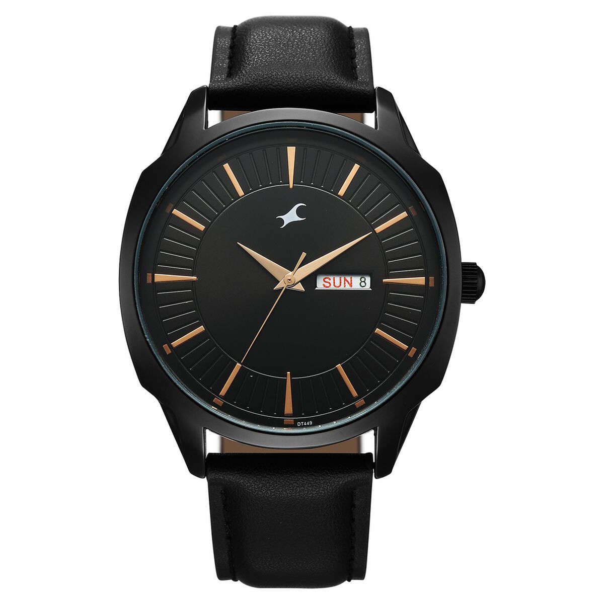 Fastrack Stunners Quartz Analog Black Dial Black Leather Strap Watch For Guys 1