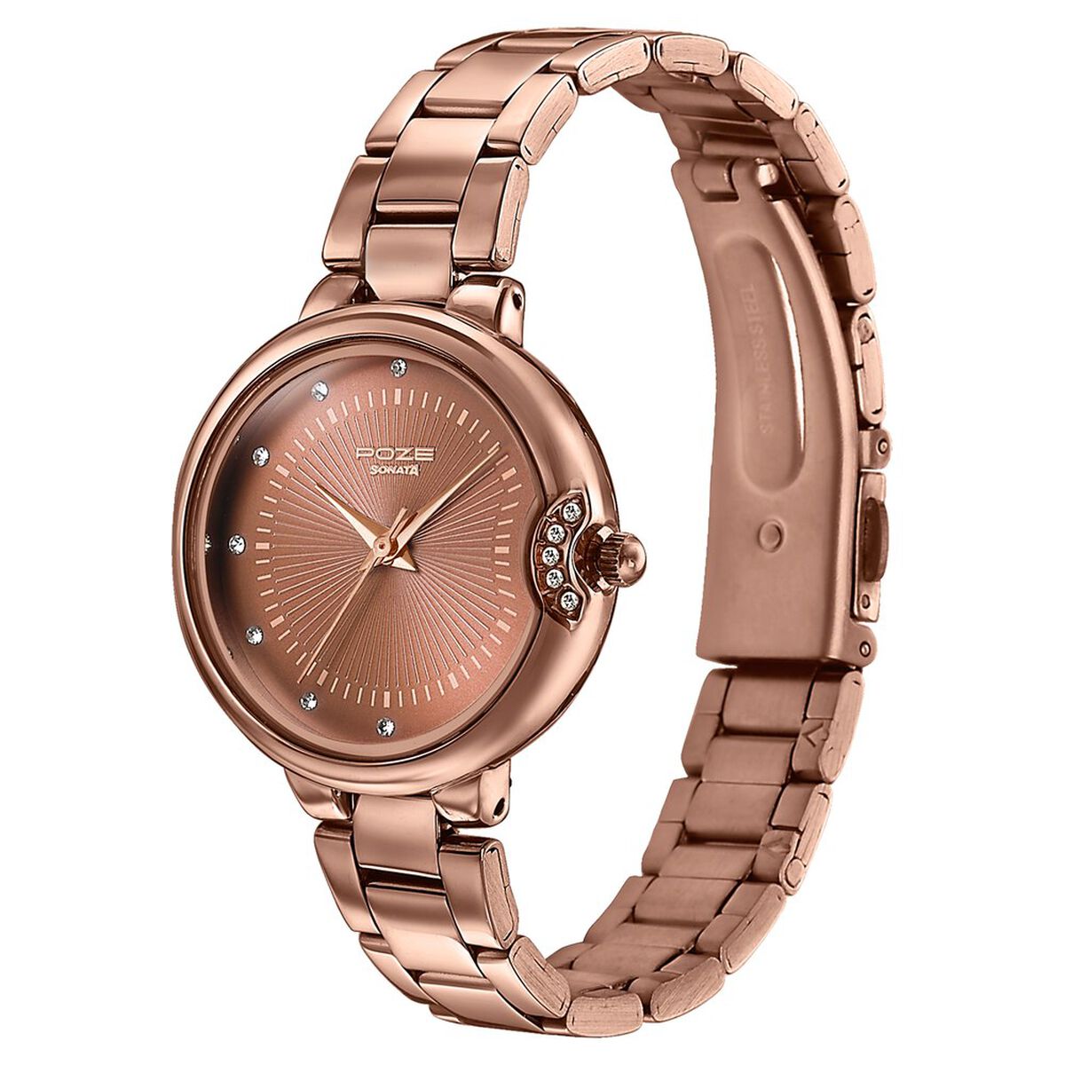 Poze By Sonata Quartz Analog Brown Dial Brown Metal Strap Watch For Women 5