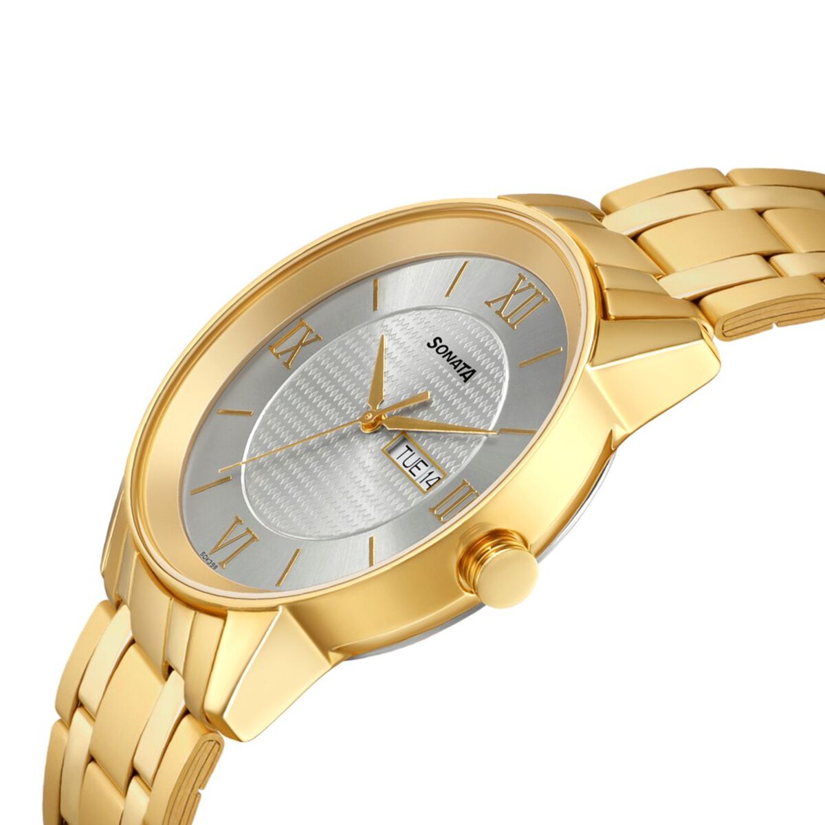 Sonata Quartz Analog with Day and Date Champagne Dial Stainless Steel Strap Watch for Men 3