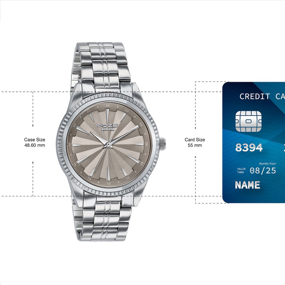 Poze By Sonata Quartz Analog Beige Dial Silver Metal Strap Watch For Men 4