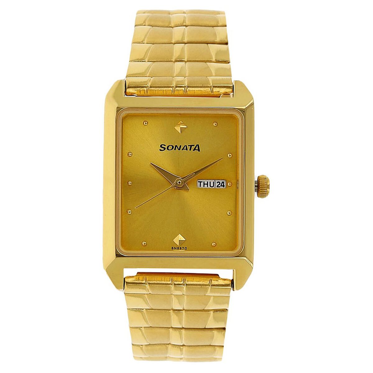 Sonata Quartz Analog Champagne Dial Stainless Steel Strap Watch for Men 1