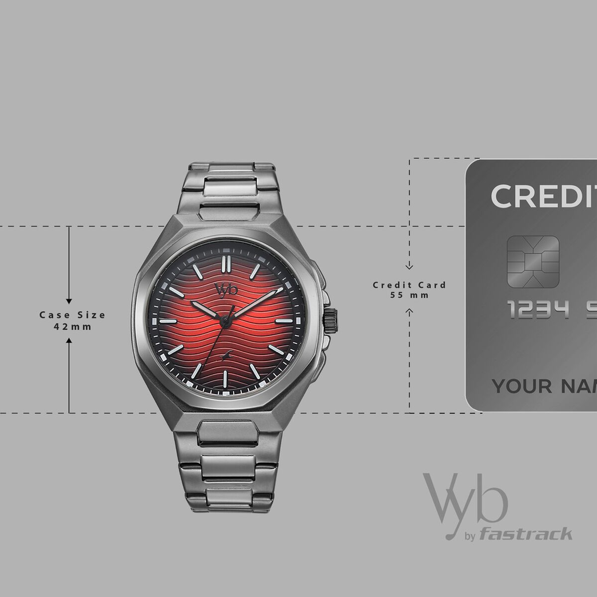 Vyb Quest By Fastrack Quartz Analog Red Dial Grey Stainless Steel Strap Watch For Guys 4