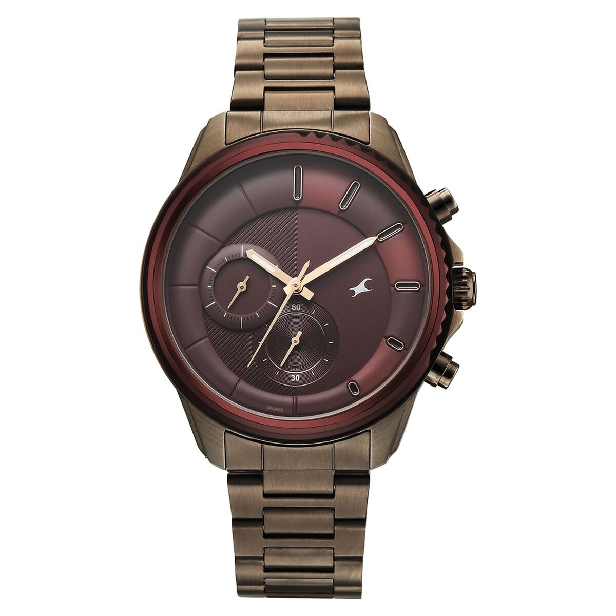 Fastrack Wild Quartz Chronograph Maroon Dial Chrome K Stainless Steel Strap Watch For Guys 1