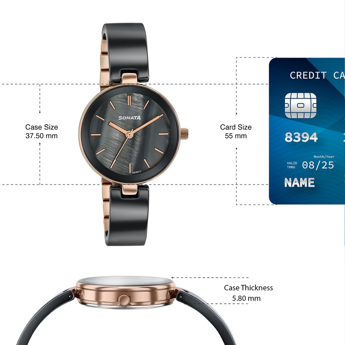 Sonata Festive Quartz Analog Black Dial Two Toned Ceramic & Metal Strap Watch For Women 4