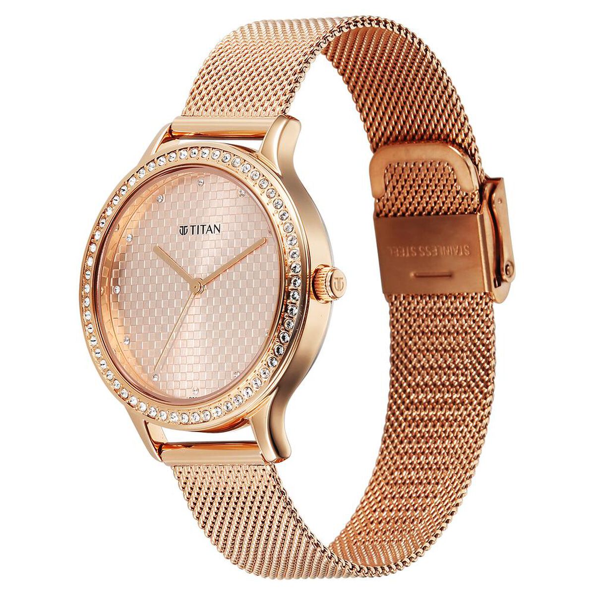 Titan Purple Superheads Quartz Analog Rose Gold Dial Rose Gold Stainless Steel Strap Watch For Women 3