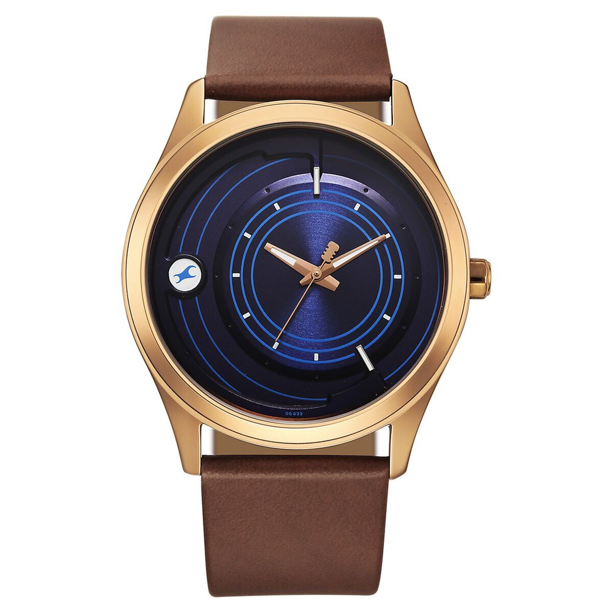 Fastrack Groove Quartz Analog Blue Dial Brown Leather Strap Watch For Guys 1
