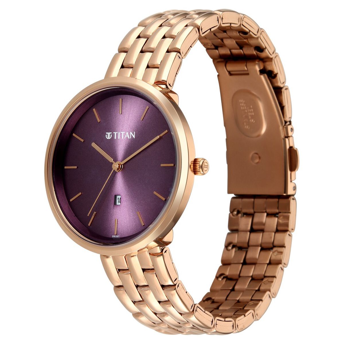 Titan Neo Quartz Analog Purple Dial Rose Gold Metal Strap Watch For Women 3