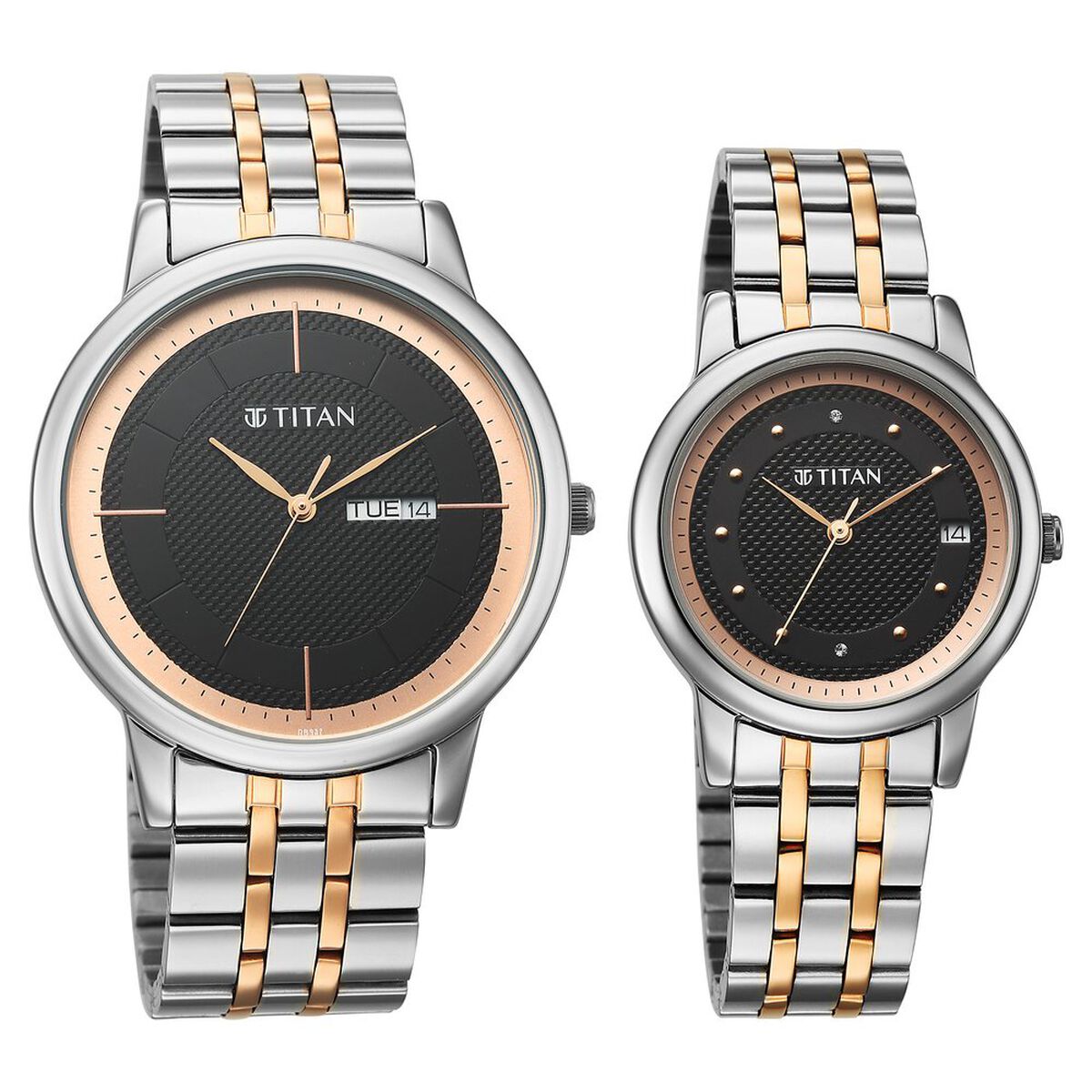 Titan Bandhan Eternal Pair Analog with Date and Black Dial Dual Tone Stainless Steel Strap Watch for Couples 2