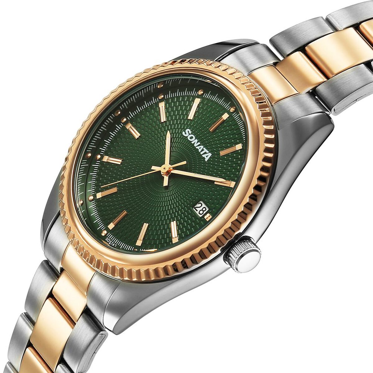 Sonata Festive Quartz Analog with Date Green Dial Metal Strap Watch For Men 5