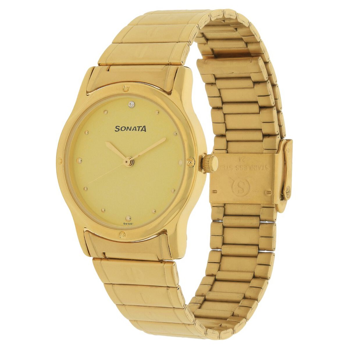 Sonata Quartz Analog Champagne Dial Stainless Steel Strap Watch for Men 2