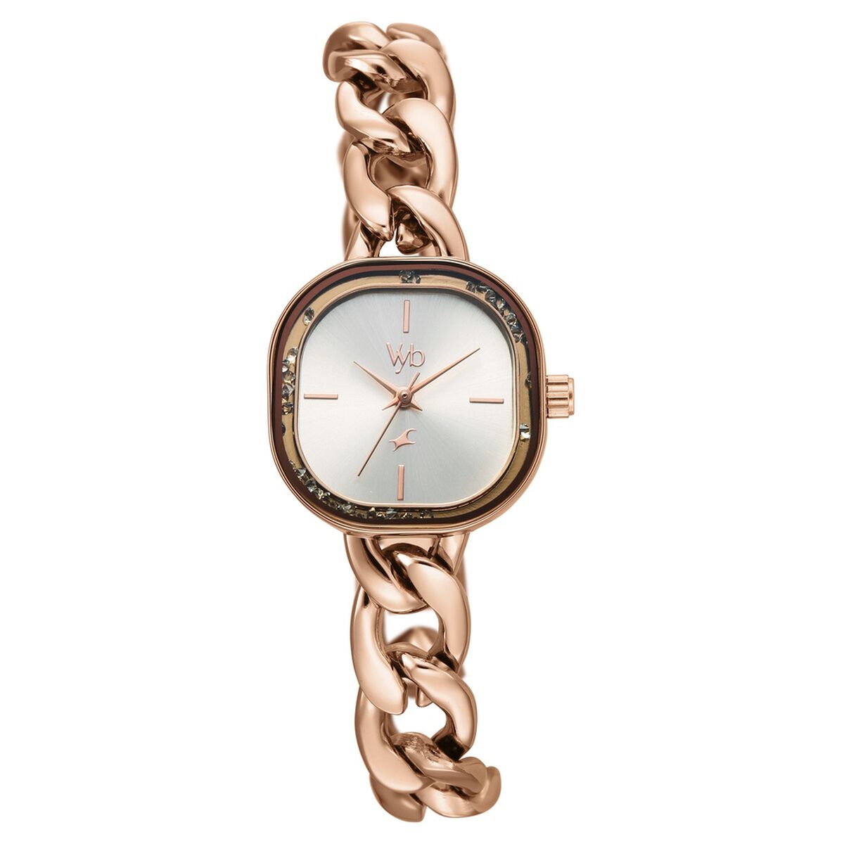 Vyb Starlet By Fastrack Quartz Analog Silver Dial Rose Gold Metal Strap Watch For Girls 1