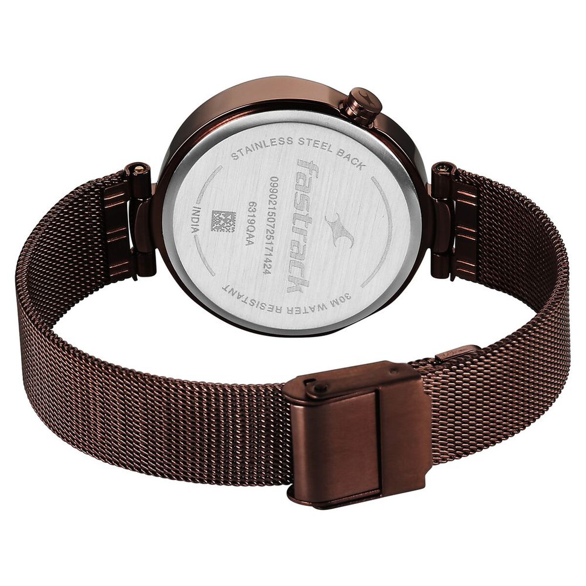 Fastrack Tick Tock Quartz Multifunction Brown Dial Stainless Steel Strap Watch For Girls 5