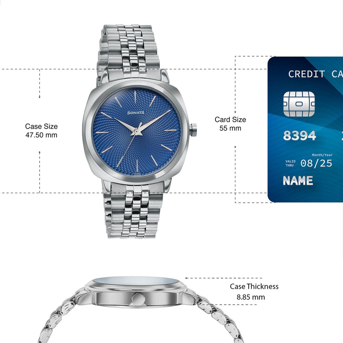 Sonata Vector Blue Textured Dial Silver-Tone Bracelet Watch for Men 4