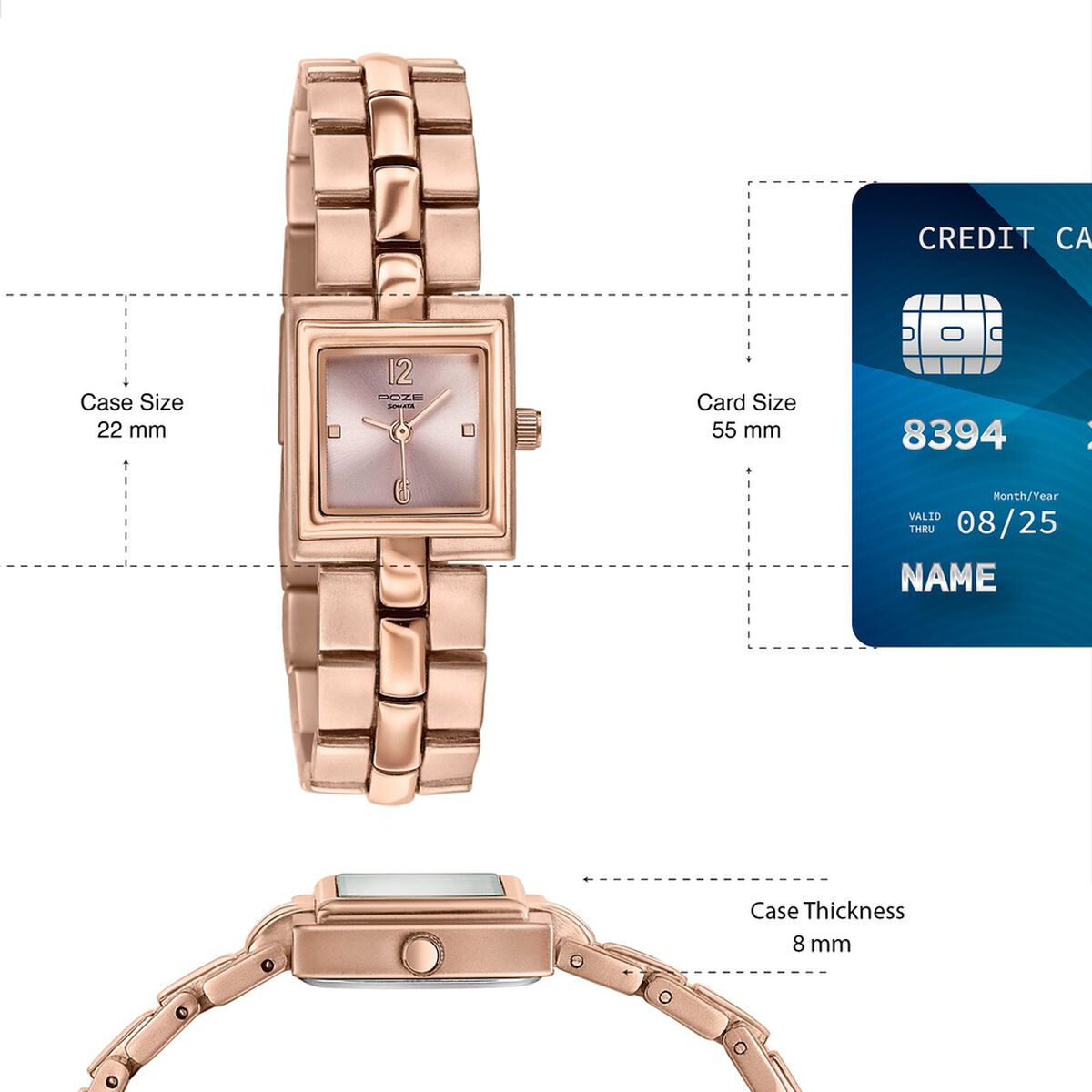 Poze By Sonata Quartz Analog Pink Dial Rose Gold Metal Strap Watch For Women 4