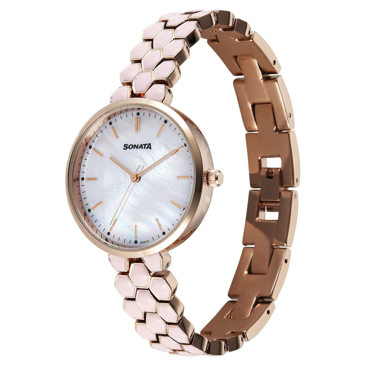 Sonata Festive Quartz Analog Pink Dial Metal & Enamel Strap Watch For Women 2
