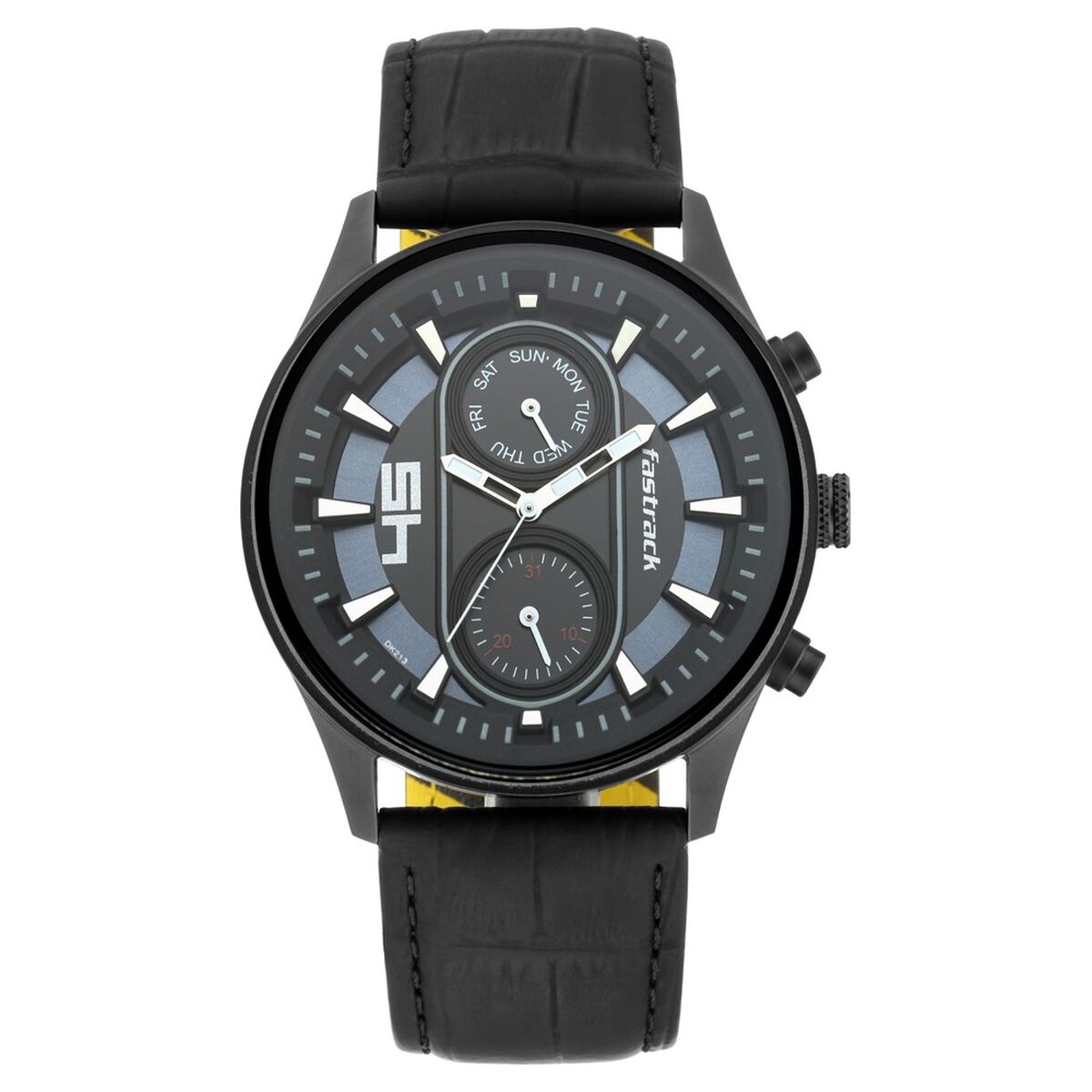 Fastrack Fastfit Quartz Analog with Day and Date Black Dial Leather Strap Watch for Guys 3