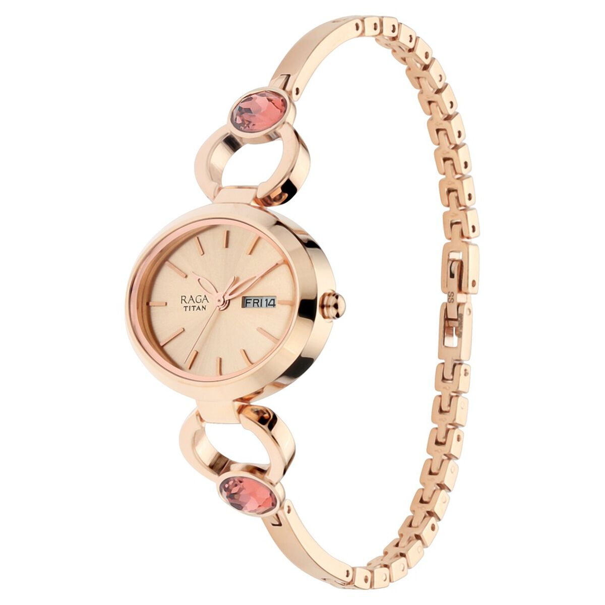 Titan Raga Viva Rose Gold Dial Analog with Day and Date Metal Strap Watch for Women 3