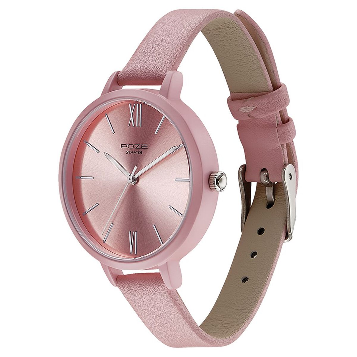 Sonata Poze Quartz Analog Pink Dial Leather Strap Watch for Women 4
