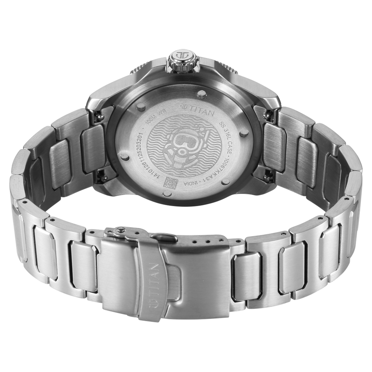 Titan Zero Hour Diver's 100m Analog with Black Dial Silver Stainless Steel Strap Watch for Men 5