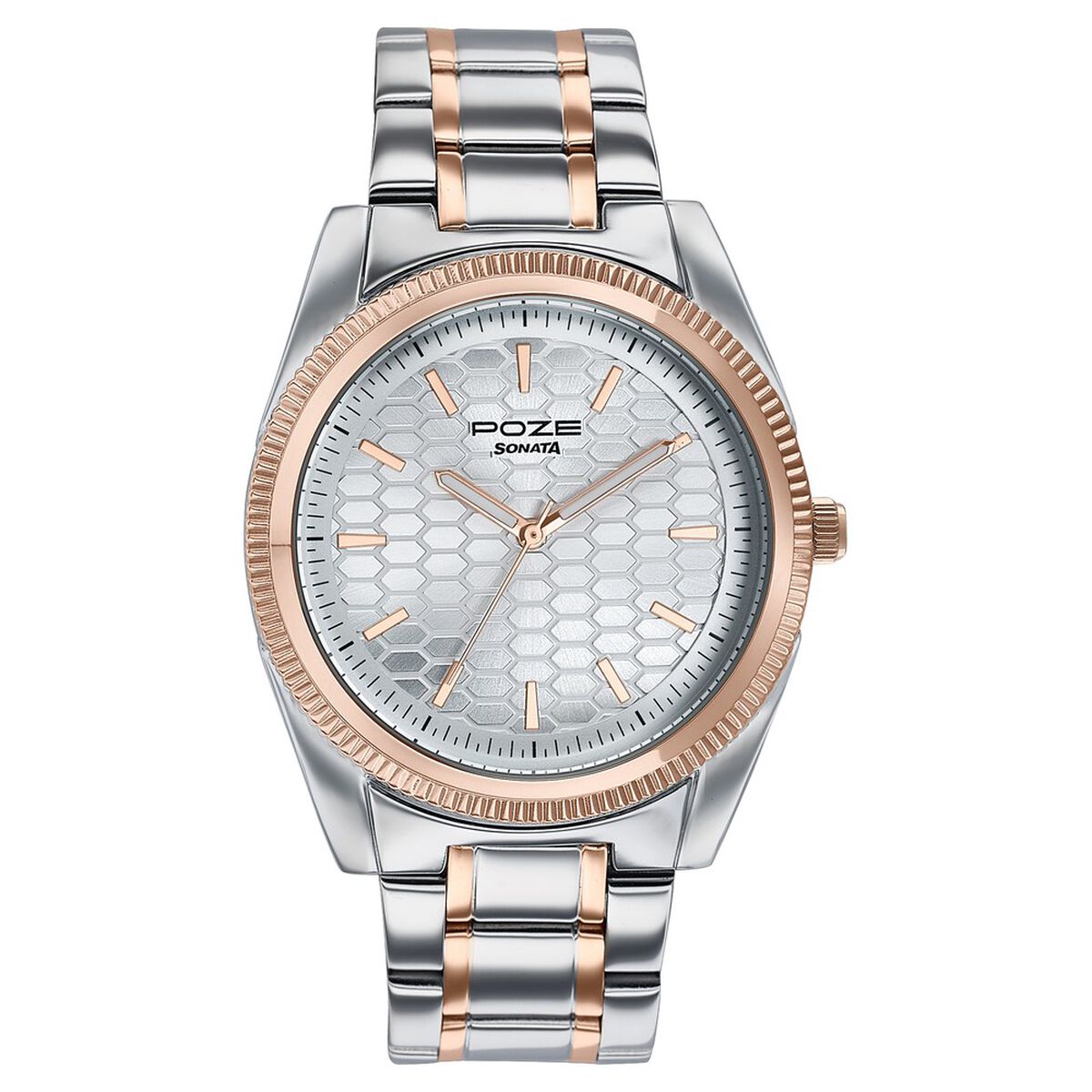 Poze By Sonata Quartz Analog Silver Dial Two Toned Metal Strap Watch For Men 2