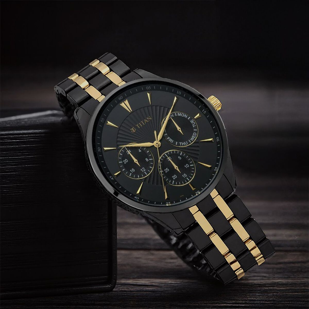 Titan Regalia Opulent Black Dial Multifunction Stainless Steel Strap watch for Men 1