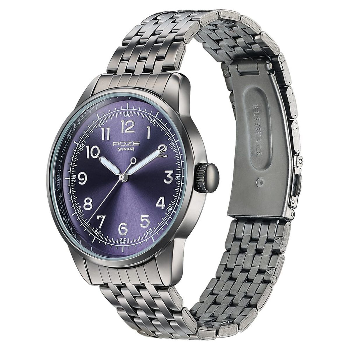 Poze By Sonata Quartz Analog Blue Dial Grey Stainless Steel Strap Watch For Men 5