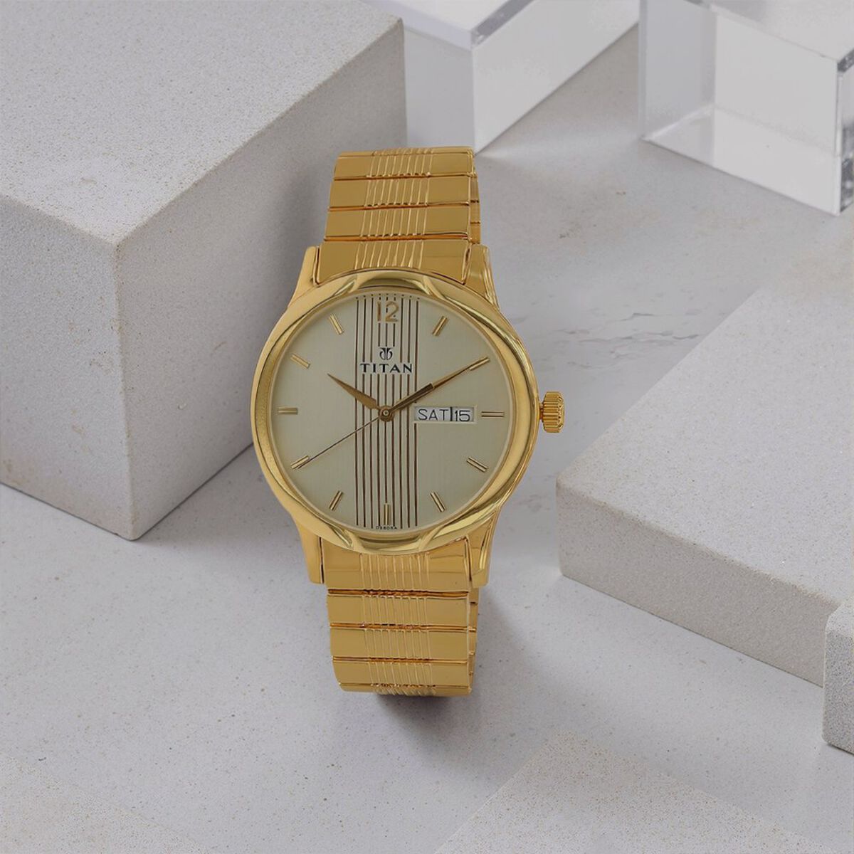 Titan Analog with Day and Date Champagne Dial Metal Strap watch for Men 1