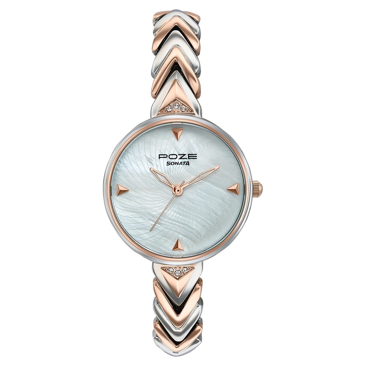 Poze By Sonata Quartz Analog Mother of Pearl Dial Two Toned Metal Strap Watch For Women 2