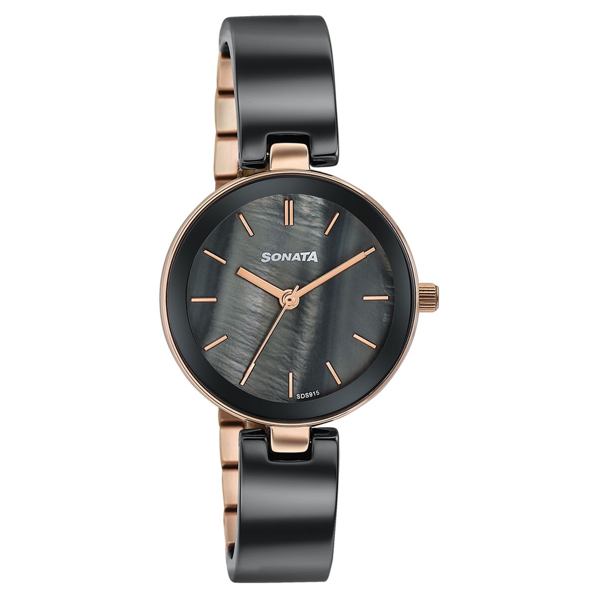 Sonata Festive Quartz Analog Black Dial Two Toned Ceramic & Metal Strap Watch For Women 2