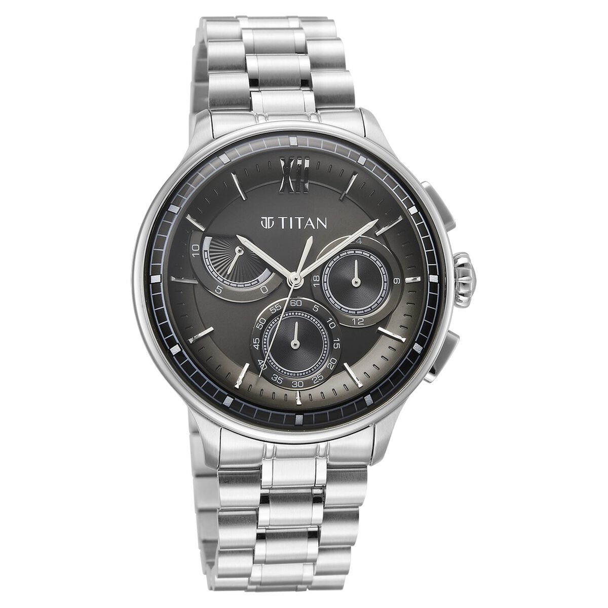 Titan Classique Half Cut Chronograph Analog with Black Dial Silver Stainless Strap Watch for Men 2